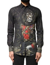 Dolce & Gabbana Black Royal Pet Portrait GOLD Dress Men's Shirt Authentic