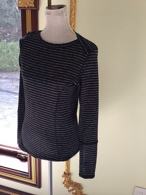 90 Degree by Reflex Striped Active Top Long Sleeve Black/Gray SizeM