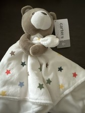 Carter's 2017 Bear Lovey Blanket Stars Plush Stuffed Toy Tan Beige