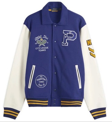 POLO RALPH LAUREN スタジャン NWT Polo Ralph Lauren Blue Fleece CITY LEAGUE TENNIS LETTERMAN