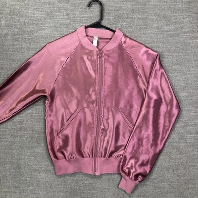 Chaqueta Bomber American Apparel Satén XXS Rosa Cremallera Completa Hecha en EE. UU. Brillante Minimalista - Imagen 1 de 4