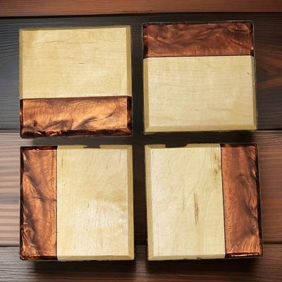 Wood Resin Coaster Set of 4 Square Modern Beige Brown