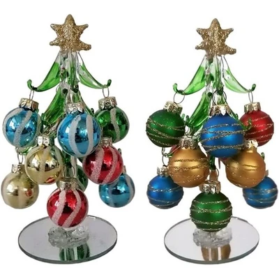 CECARO GROUP Albero di natale 15cm in vetro con palline per decorazioni addobbi casa vetrine