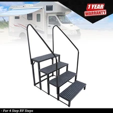 4 Step RV Steps with 2 Handrails w/Step Mat 660 lbs Load Capacity Hot Tub Steps