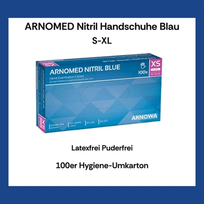 ARNOMED Nitril Handschuhe Blau S-XL | 100 Stück Hygiene-Umkarton | Puderfrei
