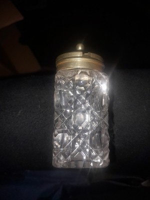 Antikes Senfglas aus Glas mit aufklappbarem Messingdeckel 4'' OHNE LÖFFEL