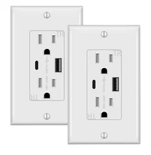 USB Outlet, USB C Outlets Receptacles, Electrical Outlet with USB, 15A (2 Pack)