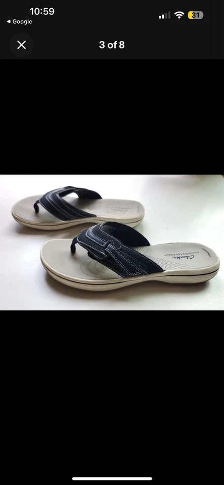 Sandalias de Tanga Ajustables Clarks Cloudsteppers Para Mujer Talla 10 Azul Marino Suave Cojín Foto 3 de 4