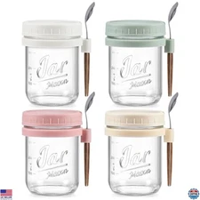 LANDNEOO 4-Pack 16 oz Glass Mason Jars with Airtight Lids for Overnight Oats