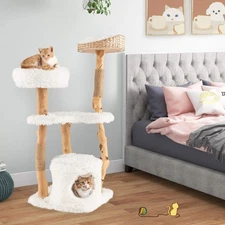 NNECW 124 CM Tall Wooden Cat Tree with Jute Scratching Posts For Pet