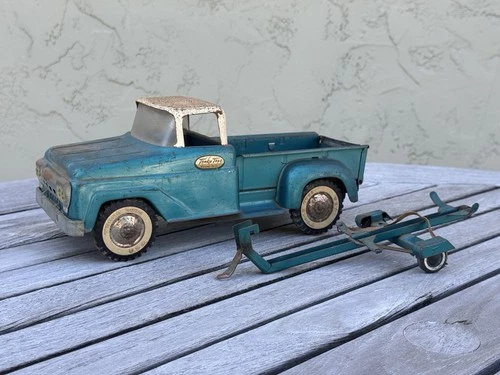 Vintage  1950s Tonka Farm Pick-Up Truck and Trailer Rustic Patina RARE
