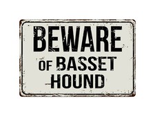 459VS Beware Of Protected By A Basset Hound 8  x 12  Vintage Aluminum Metal Sign