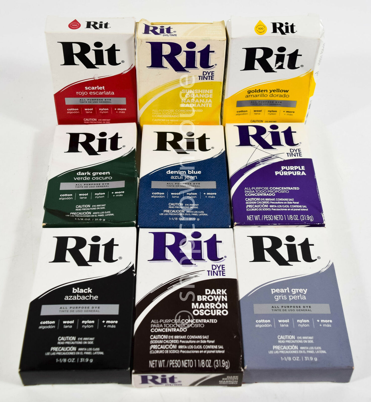 9 Rit Dye Powder All Purpose Concentrated Fabric Color BLACK GREY BROWN RED BLUE