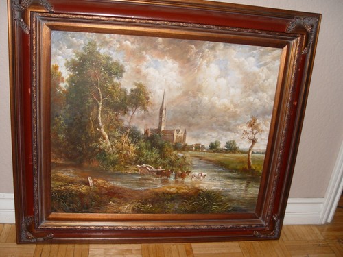 Vintage Original Oil on Wood Painting Landscape Not Signed Wood Frame - Picture 2 of 3