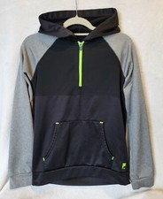 Fila Sport Boys XL 18 20 Pullover 1/4 Zip Hoodie Fleece Lined Black Neon Green