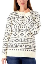 Susan Graver Jacquard Crew-Neck Sweater Black/Ivory