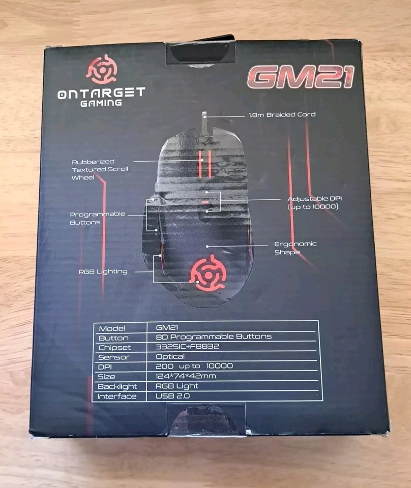 New OnTarget Wired Gaming Mouse , Braided Cable, 8 Buttons LEDs 10000DPI. #Y67 - Image 4 of 4