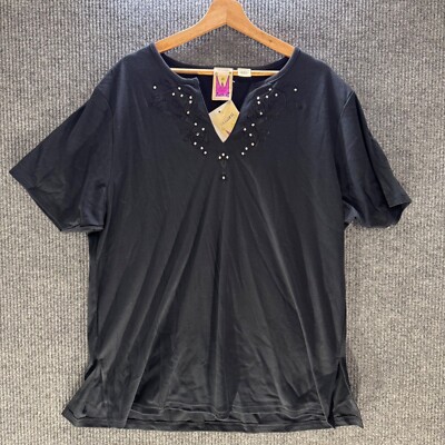 New Anthony Original Womens 1X Embellished Top Rhinestone Accents Short Sleeve