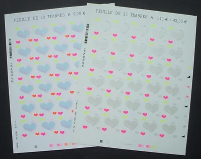 AA n°1230 et 1231 N** en feuille complète: Cœurs Courrèges - Photo 1/3