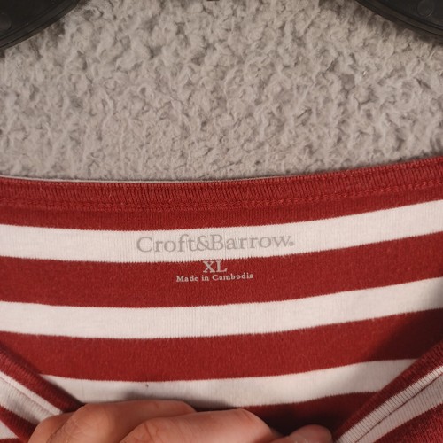 Croft & Barrow Womens Multicolor Striped Top Size XL Short Sleeve Button Sleeve - Picture 3 of 9