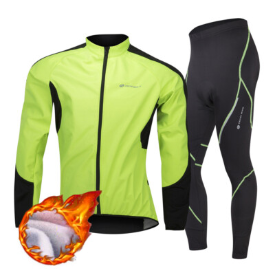 Herren Radfahren Fleece Jacke Winter Thermo Fahrradtrikot & Radlerhose Langarm