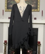 Pretty Little Thing Long Sleeve Ruffle Wrap Dress Size 16
