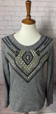 EXPRESS Gray Gold studded long sleeve sweater knit top Size Small