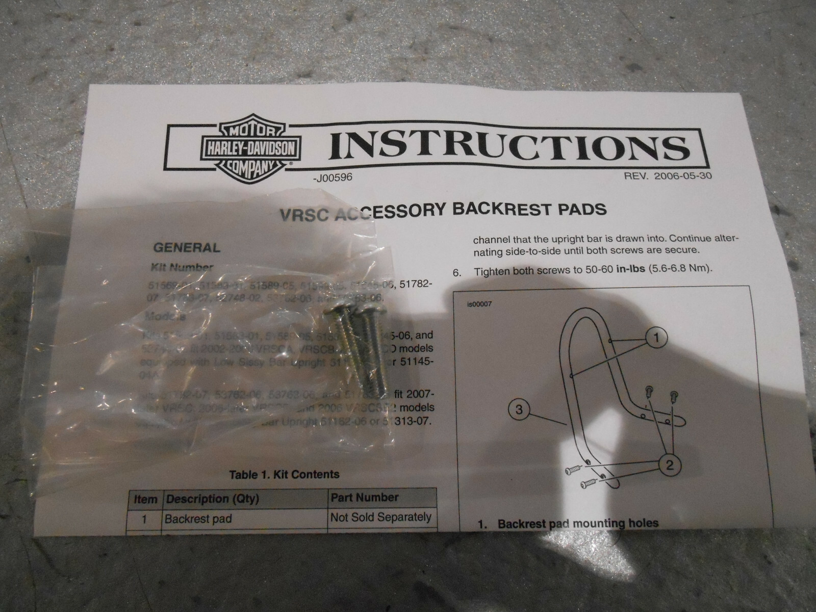HARLEY DAVIDSON TOURING BACKREST KIT VRSCD 02> 5164506 eBay