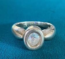 Vintage 925 Sterling Silver Oval CZ Solitaire Ladies Band Ring Size 6.75