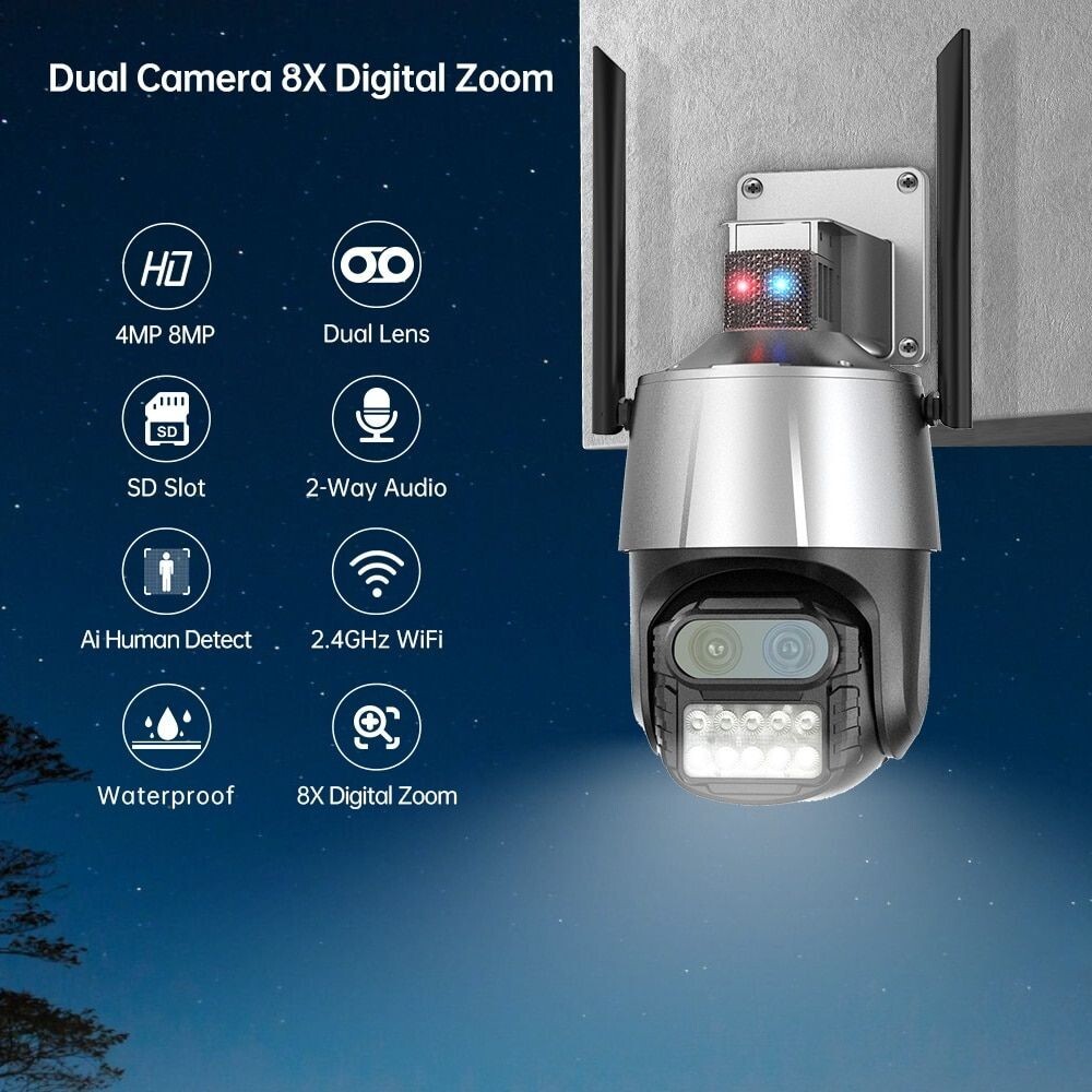 4K Outdoor Wifi Camera With Anti Theft Siren Alarm 8X Zoom P