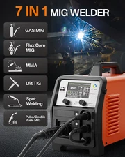 7IN1 Aluminum 200Amp MIG Welder 110/220V MIG TIG MMA Gas/Gasless Welding Machine