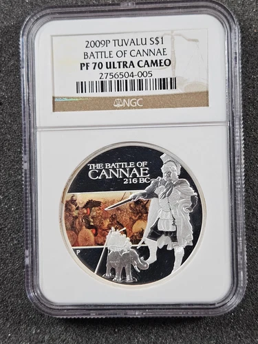 🌟 2009-P Tuvalu $1 Battle of Cannae 1 oz .999 Silver Coin NGC PF70 Ultra Cameo