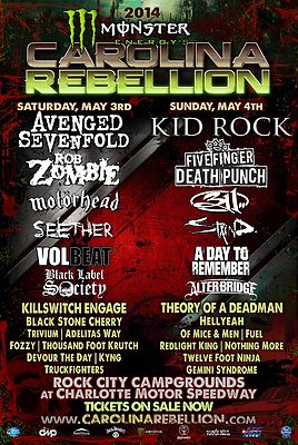 CAROLINA REBELLION 2014 CONCERT TOUR POSTER-Avenged Sevenfold,Kid