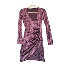 Forever  21 Velour Sweater Dress Womens XS Juniors S Purple Faux Wrap Velvet
