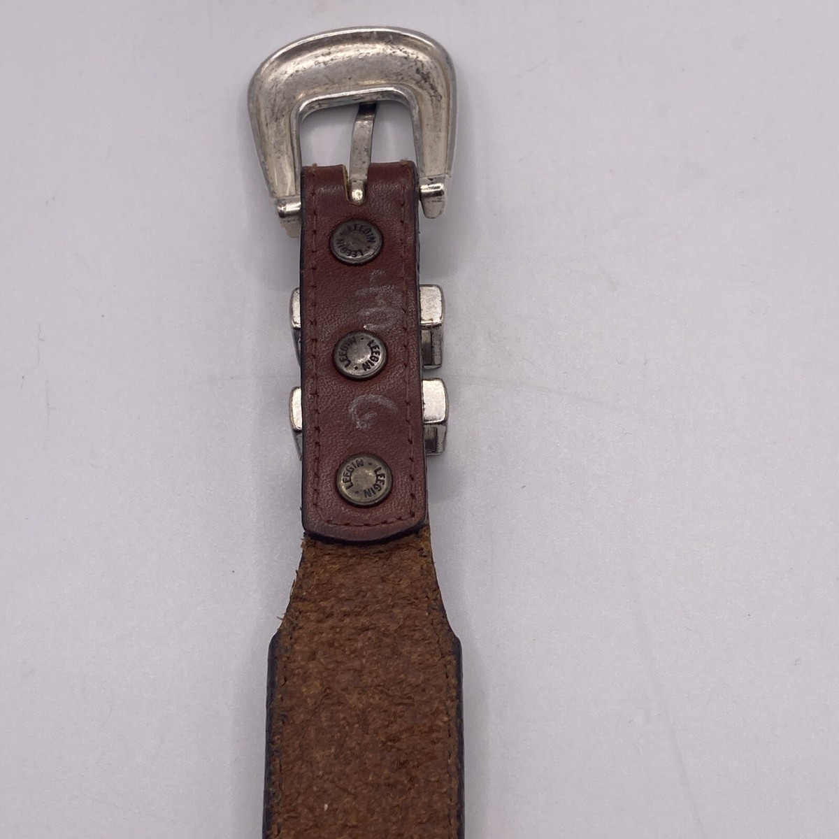 Brown Taper Ornament Western Leather Belt Engraved Silver Buckle & Keeper Tooled Brown Leather Belt - Oval Buckle main image 3