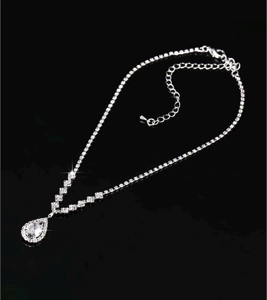 Collar de diamantes de imitación para mujer pendientes colgantes cadena nuevo regalo joyería de moda Foto 2 de 4