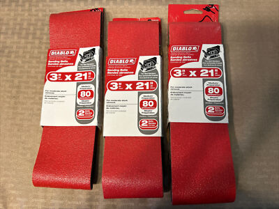 (2 Pack) Diablo 3 in. x 21 in. Sanding Belt 80 Grit DCB321080S02G -6 Total Belts
