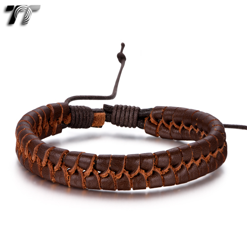 TT Deep Brown Genuine Leather Bracelet Wristband (LB361H) NEW Arrival - Foto 1 di 1