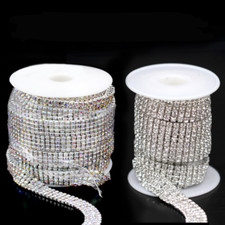 4-row 1yard SS6-SS18 Rhinestone Chain in Silver/Golden Brass Sew on Dress Crafts