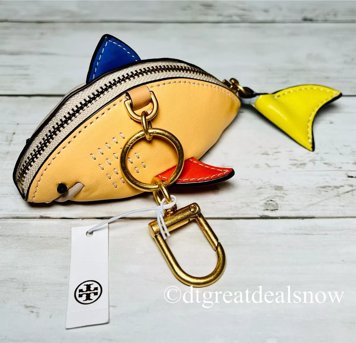 NWT Tory Burch SHARK Key Fob Purse Bag Charm Leather Coin Purse Novelty