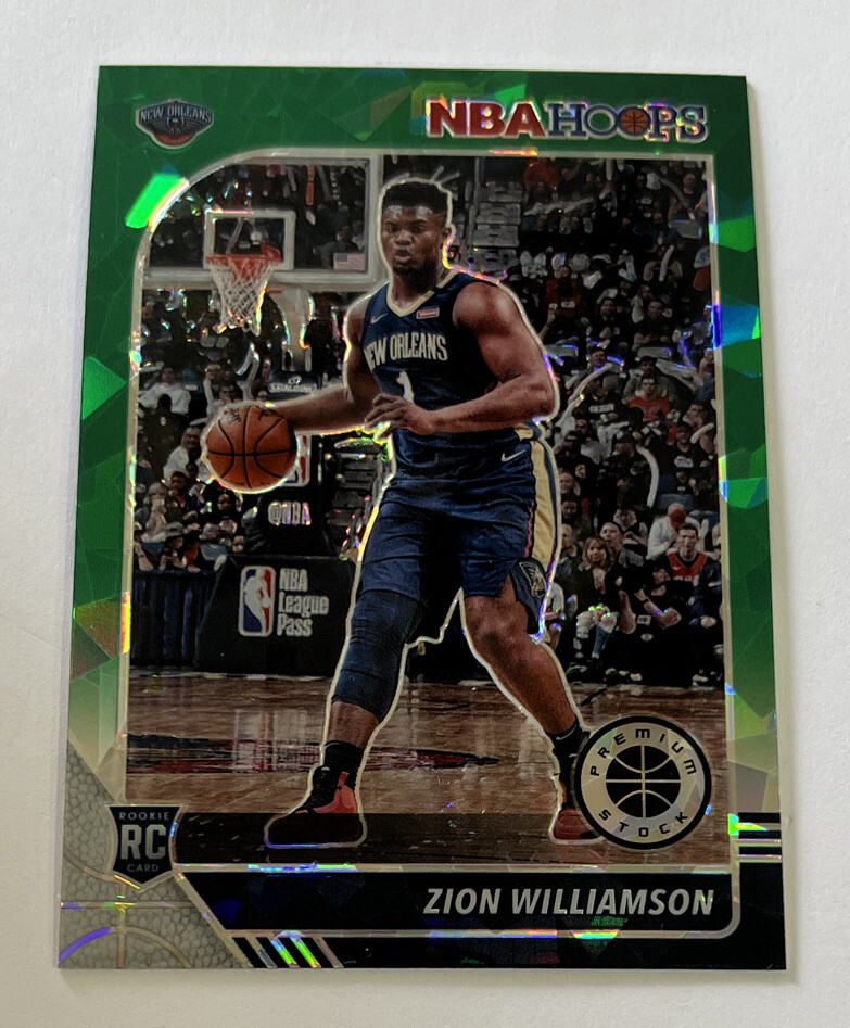 2019 NBA Hoops Premium Stock Green Cracked Ice Prizm Zion Williamson #258 Rookie