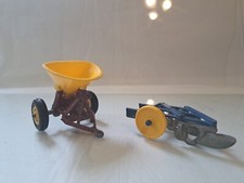 Vintage Britains 1:32 scale 3 Furrow Plough & Vicon Spreader Tractor Attachment