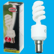 1x 7W  35W Mini Spiral Low Energy CFL 4200K Light Bulb Small Bayonet B15 SBC