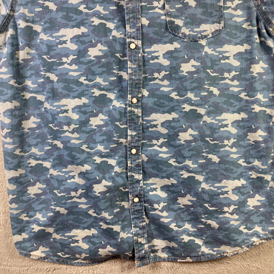 Camisa Brave Soul Hombre Pequeña Azul Perla Camuflaje a Presión Estampado Completo Informal Foto 3 de 4