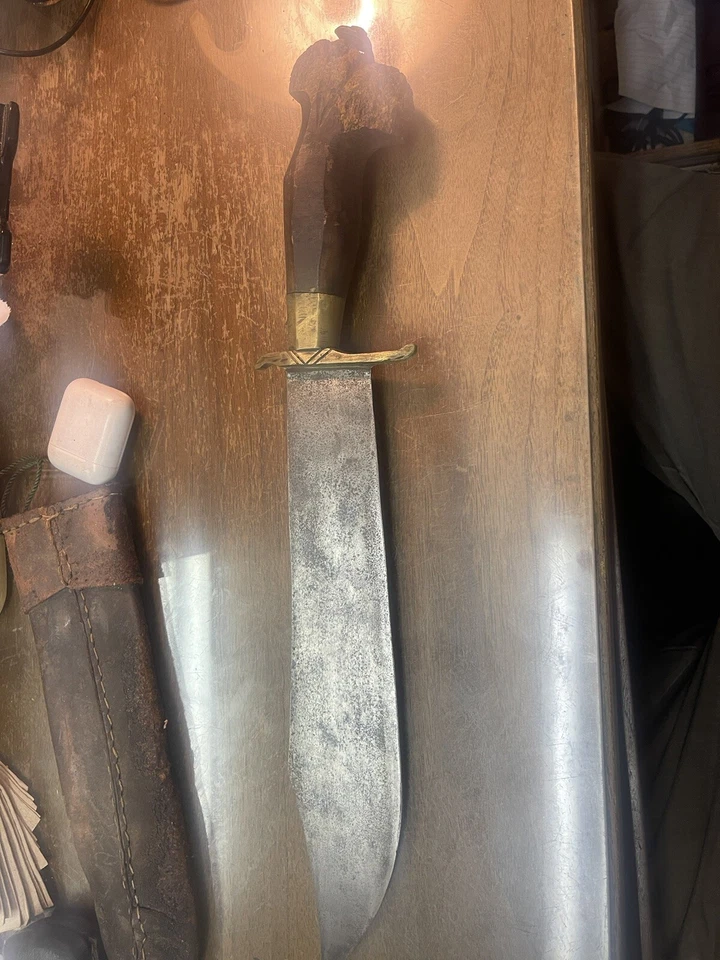 Cuchillo Bowie India de colección hoja fija supervivencia funda de cuero antiguo - ¡MUY RARO! Foto 3 de 4