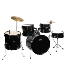 5-Piece Complete Full Size Pro Adult Drum Set Kit with Genuine Remo Heads Black