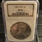 U.S. Mint 1987 American Eagle $1 1 oz .999 Silver NGC MS69 (1986168-136)