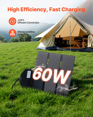 60W Foldable Solar Panel Charger 24% Efficient MC4 USB Type-C Portable