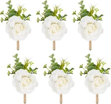 Ivory Rose Boutonniere for Men Wedding Set of 6 Groom Groomsmen Man Artificia