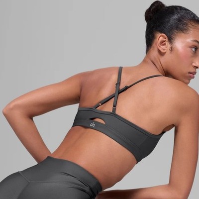 Alo Yoga Airlift Intrigue Bra Anthracite Gray Adjustable Strappy Back Large L